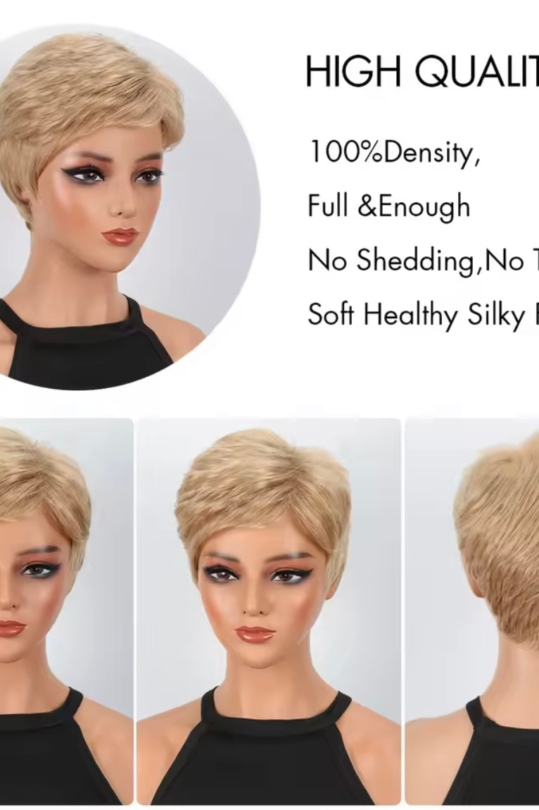 Short Blonde Wig Heat-resistant Synthetic Straight Hair Suitable for Daily