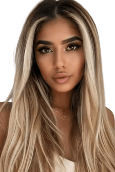 Long Straight Hairline Lace Front Synthetic Wig Brown Mixed White Natural Middle Part