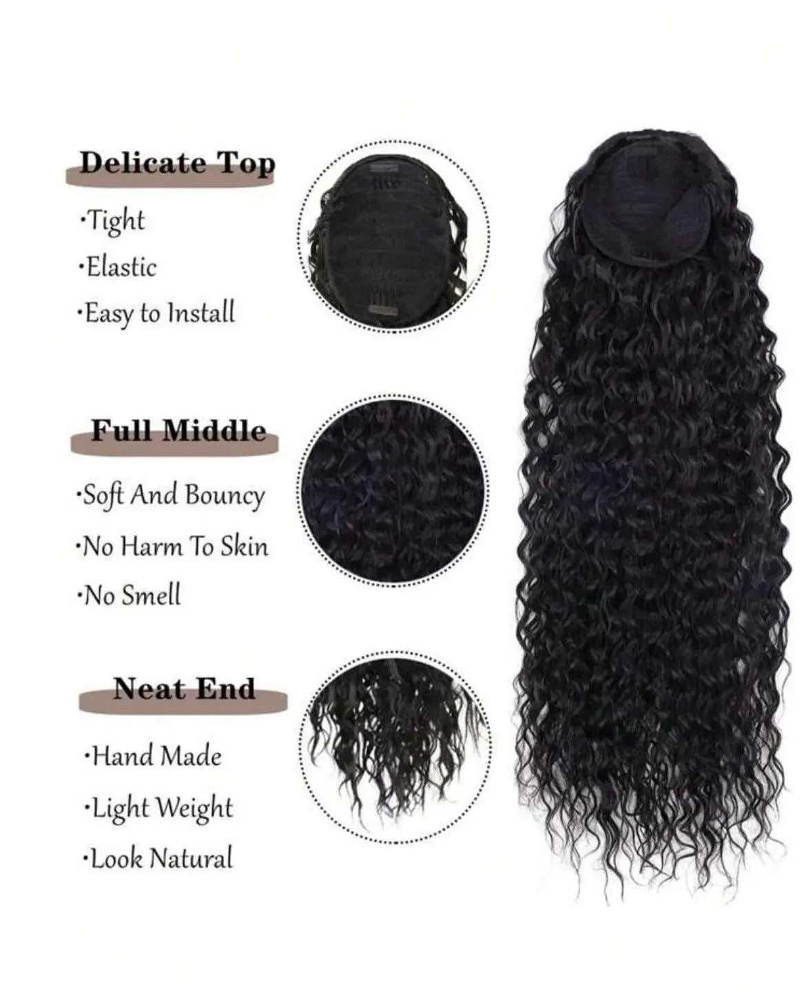 Long curly Ponytail with extended heat-resistant Synthetic 24 inches - Labelle Boutique Hair