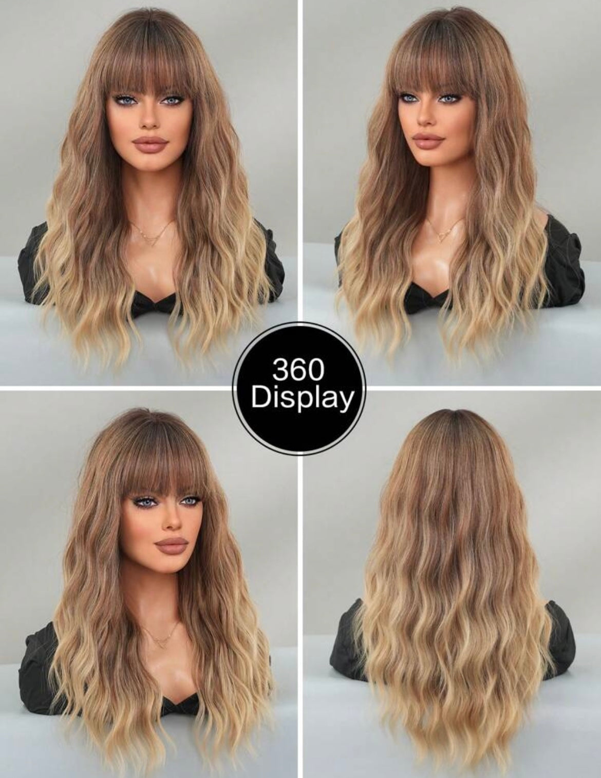 Ombre Brown Wig With Bangs Long Wavy Brown Mixed Blonde Wig With Dark Roots Daily Party Use
