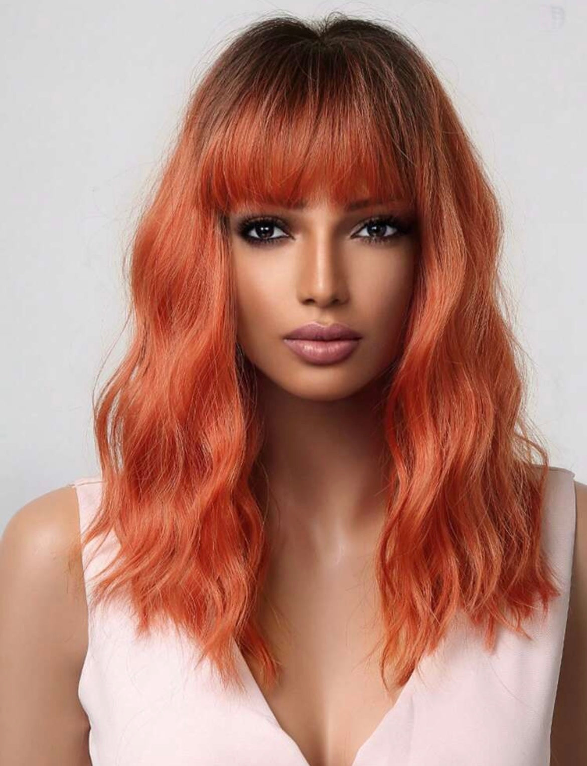 Ombre Orange Wigs Natural Synthetic Wigs with Bangs for Women Halloween Wigs - Labelle Boutique Hair