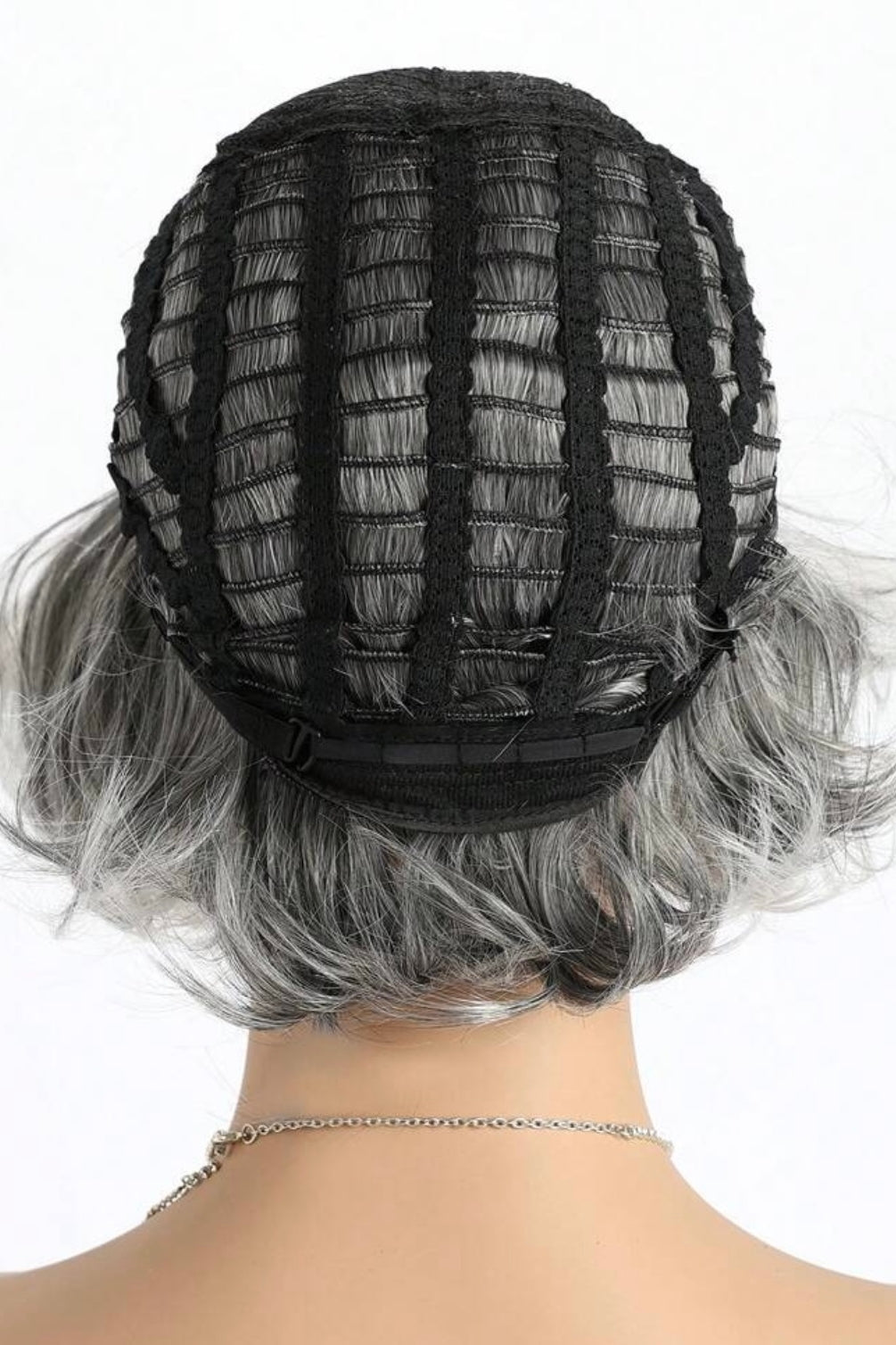 Natural Medium Length Curly Silver Gray Synthetic Fiber Wig With Side Bangs For Middle-Aged And Older Moms