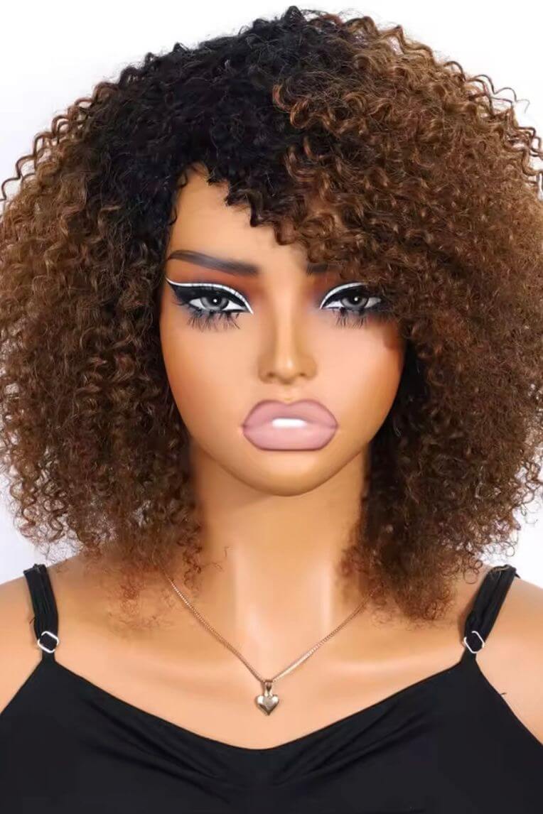 Brown Kinky Curly Bob Human Hair Wigs For Women Glueless Curly Wigs