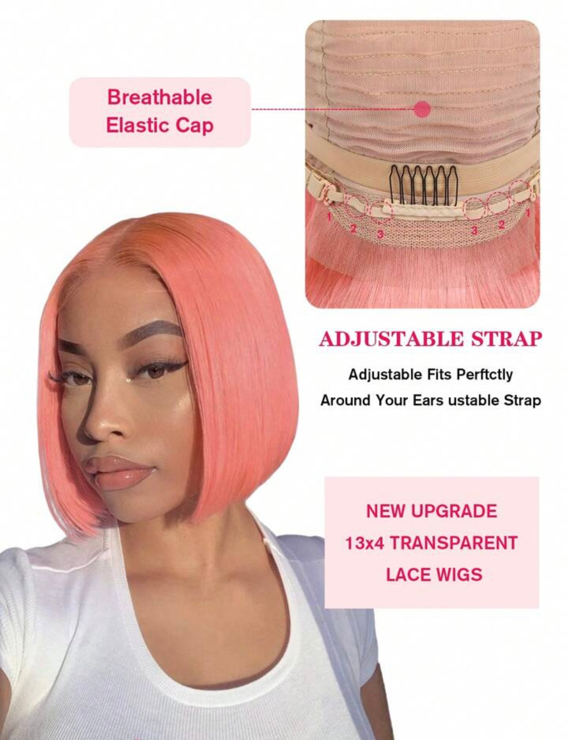 Pink Color Transparent Lace Straight Lace Frontal Wig Ear To Ear Lace Frontal Short Human Hair Bob