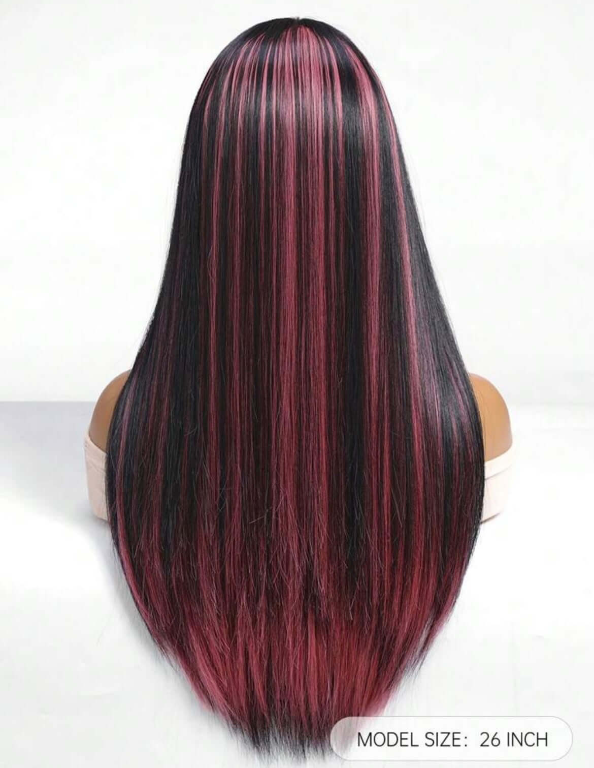 Black And Pink Long Straight Synthetic Wig With Bangs Heat Resistant Fiber Wig