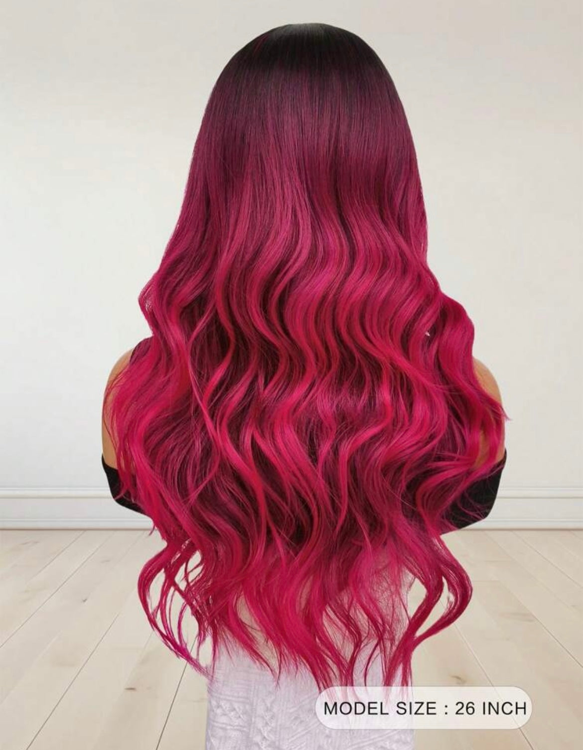 Ombre Wigs Water Wave Wigs With Bangs Rose Red Long Wavy Natural Wave Synthetic Wigs