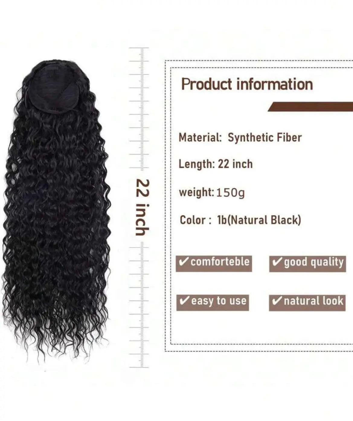 Long curly Ponytail with extended heat-resistant Synthetic 24 inches - Labelle Boutique Hair