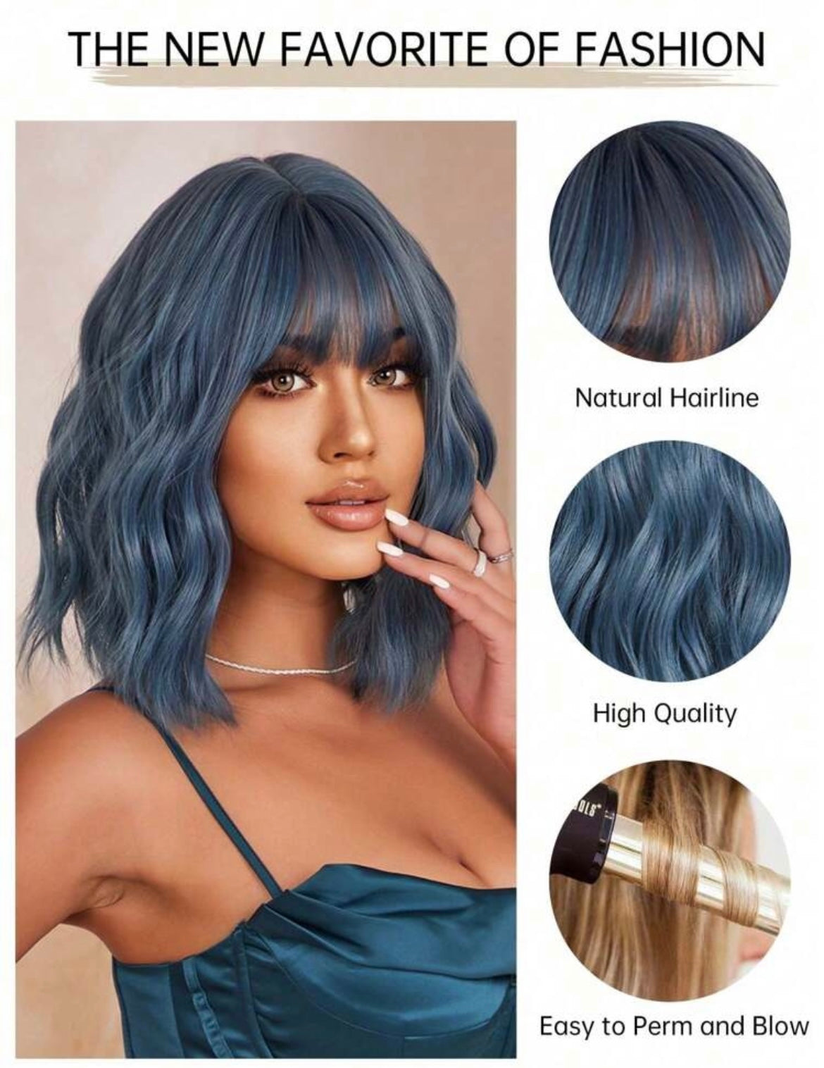 Curly Wavy Wigs With Bangs Blue Highlight Wavy Wigs For Women Synthetic Heat Resistant Party Cosplay Halloween Wigs