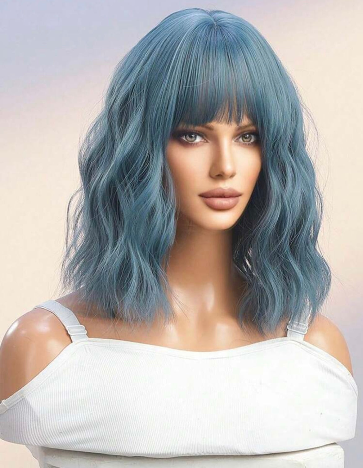 Curly Wavy Wigs With Bangs Blue Highlight Wavy Wigs For Women Synthetic Heat Resistant Party Cosplay Halloween Wigs