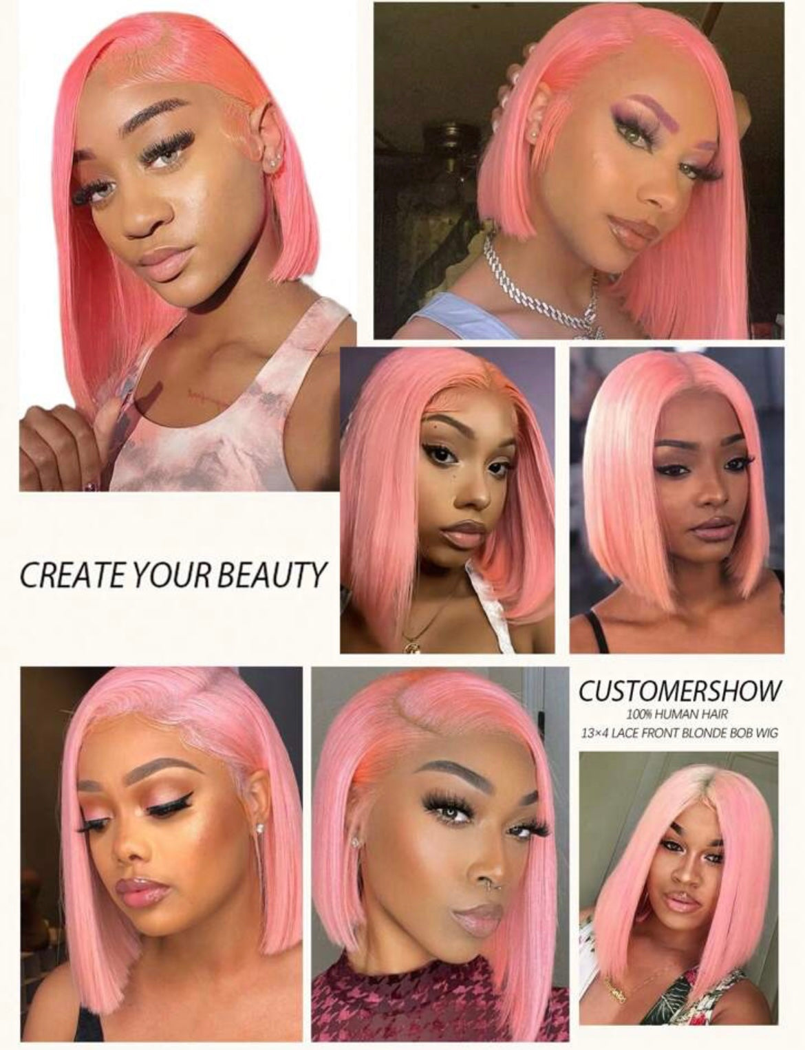 Pink Color Transparent Lace Straight Lace Frontal Wig Ear To Ear Lace Frontal Short Human Hair Bob