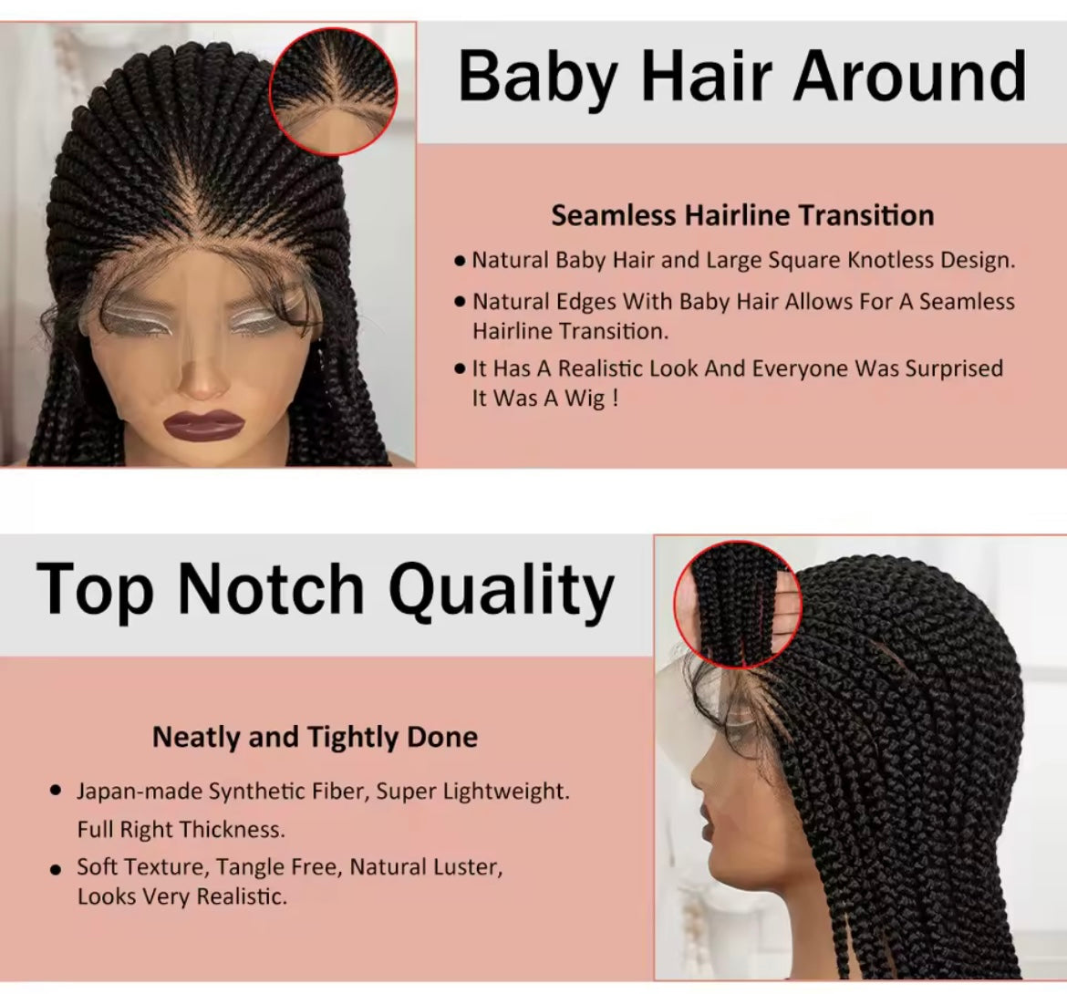 Braided Wig with Wavy Ends Synthetic Full Lace Braided Lace Wig with Baby Hair Knotless Braids Wigs for Black Women