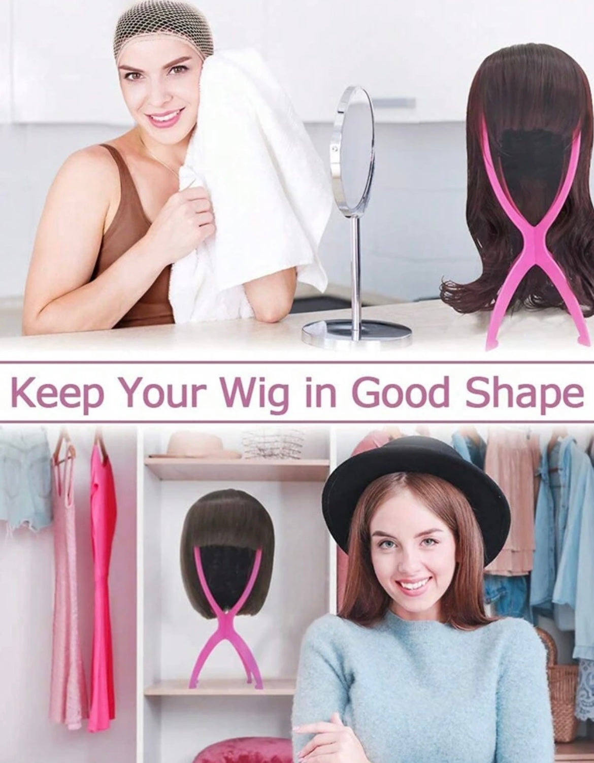 2PCS Wig Stand Portable Wig Stand Collapsible Wig Holder Wig