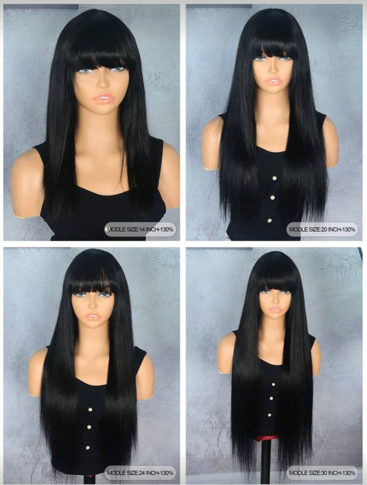 Brazilian Black Straight Human Hair Glueless Wig with Bangs