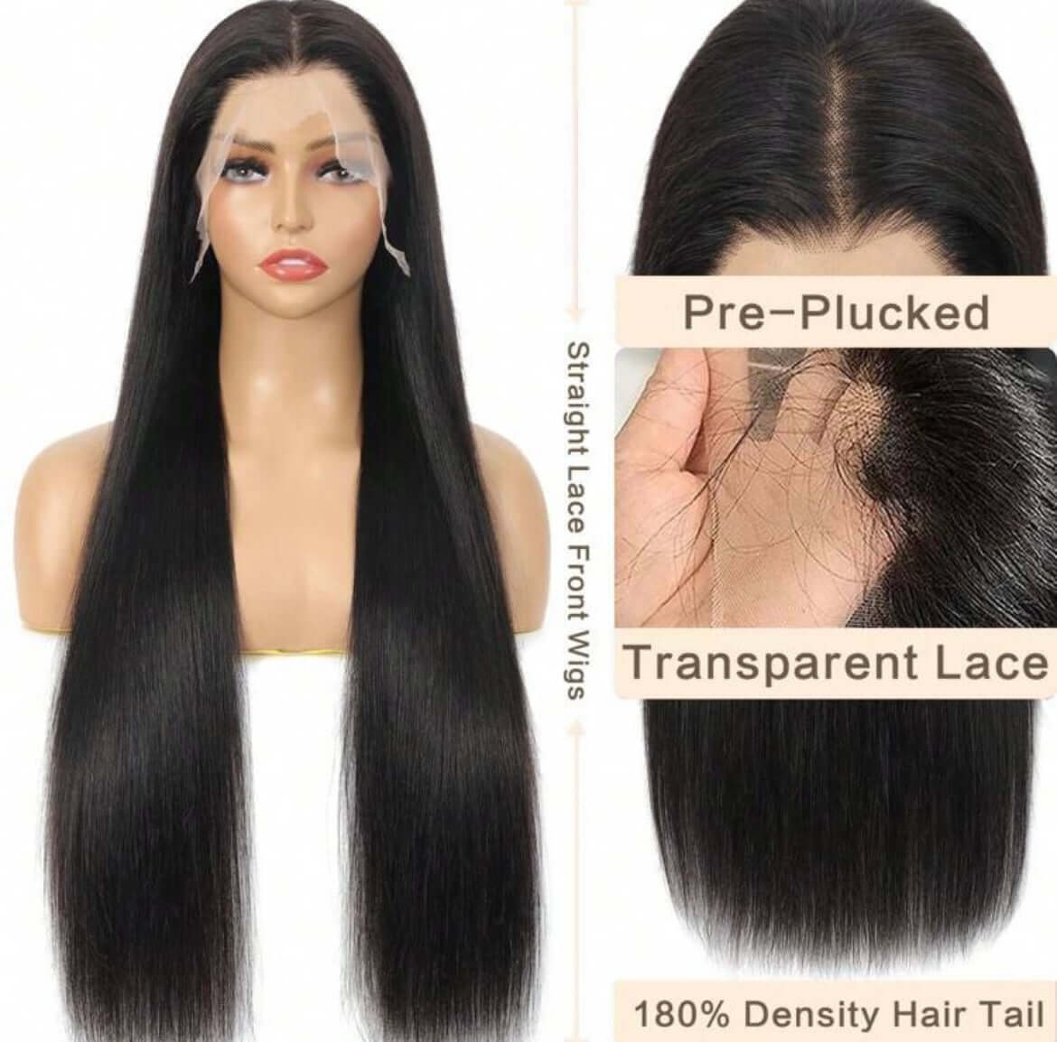 Straight Lace Front Wig Transparent Brazilian Human Hair