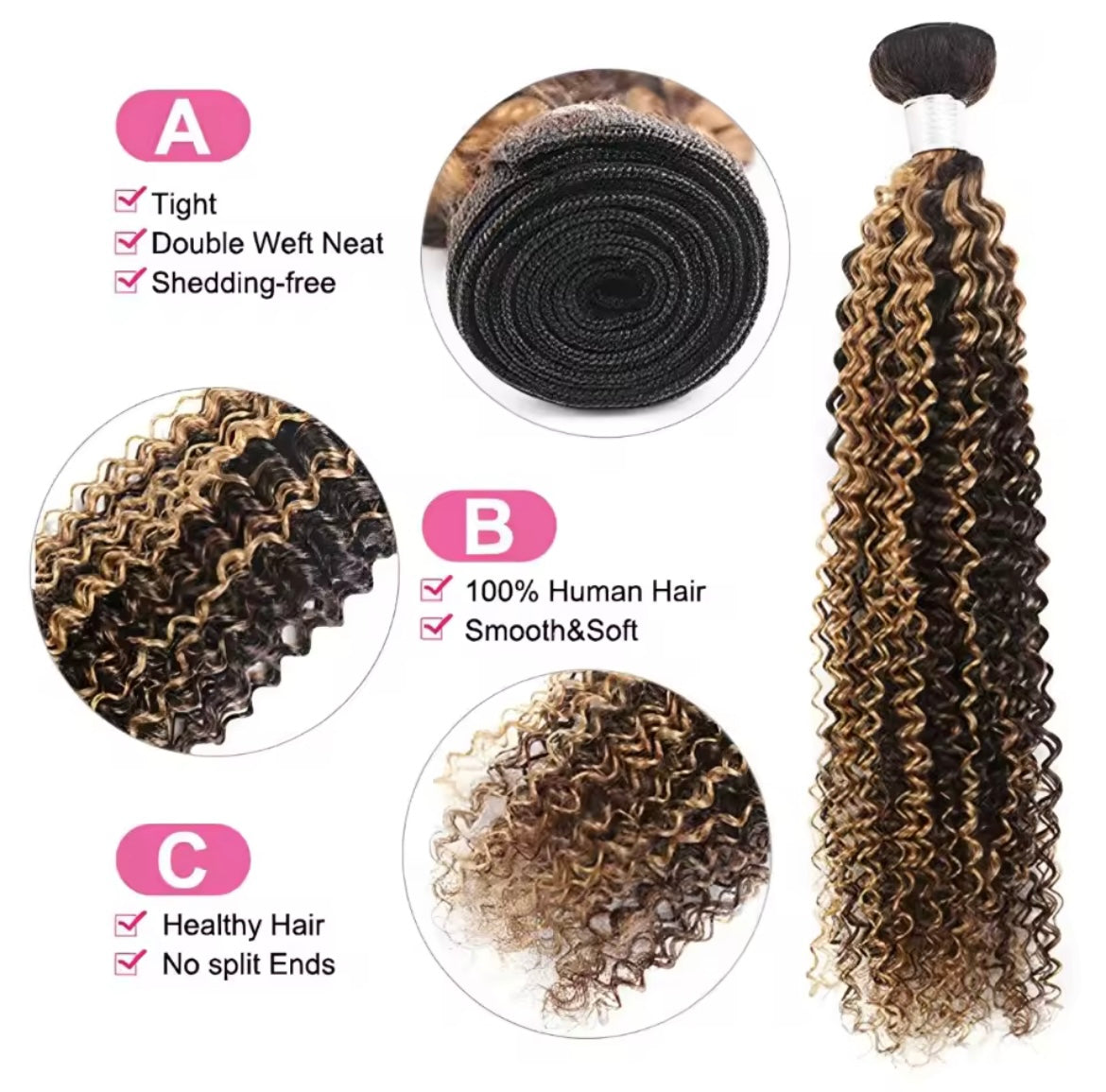 Curly Human Hair Weave Bundles Kinky Curly Honey Blonde Bundles Brazilian Raw Hair Bundles 100% Human Hair