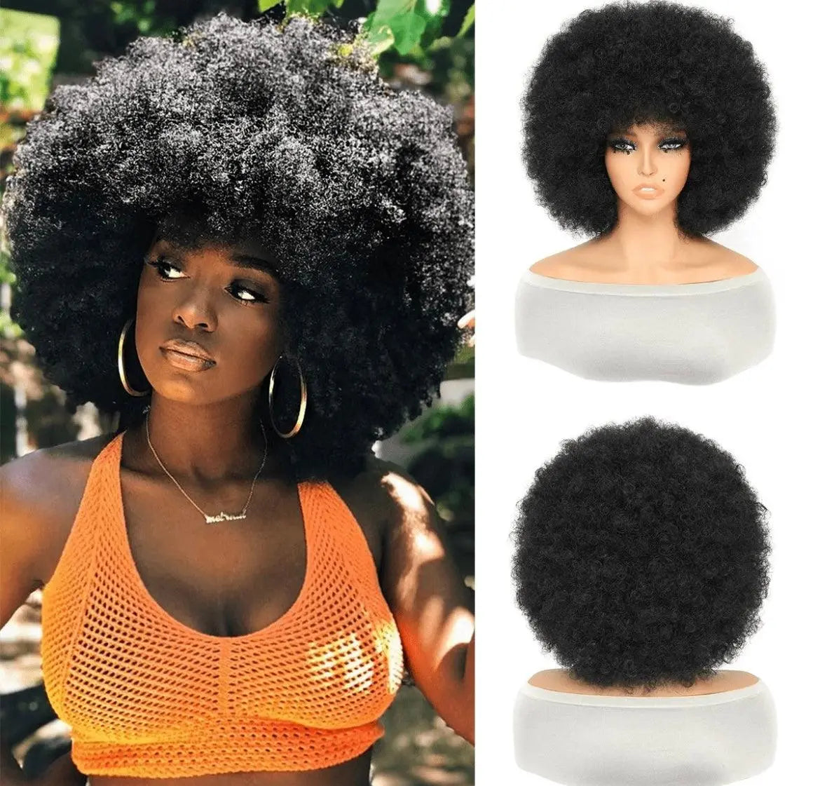 Afro Kinky Curly Synthetic Wigs 70s 80s Wigs Natural Looking Wigs For Party Cosplay - Labelle Boutique Hair