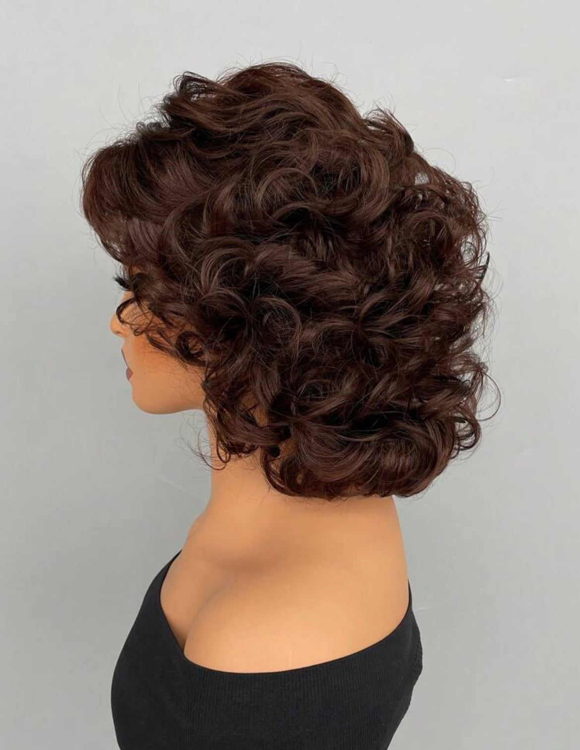 Synthetic Wig Brown Short Curly Hair With Bangs Suitable For Daily Wear