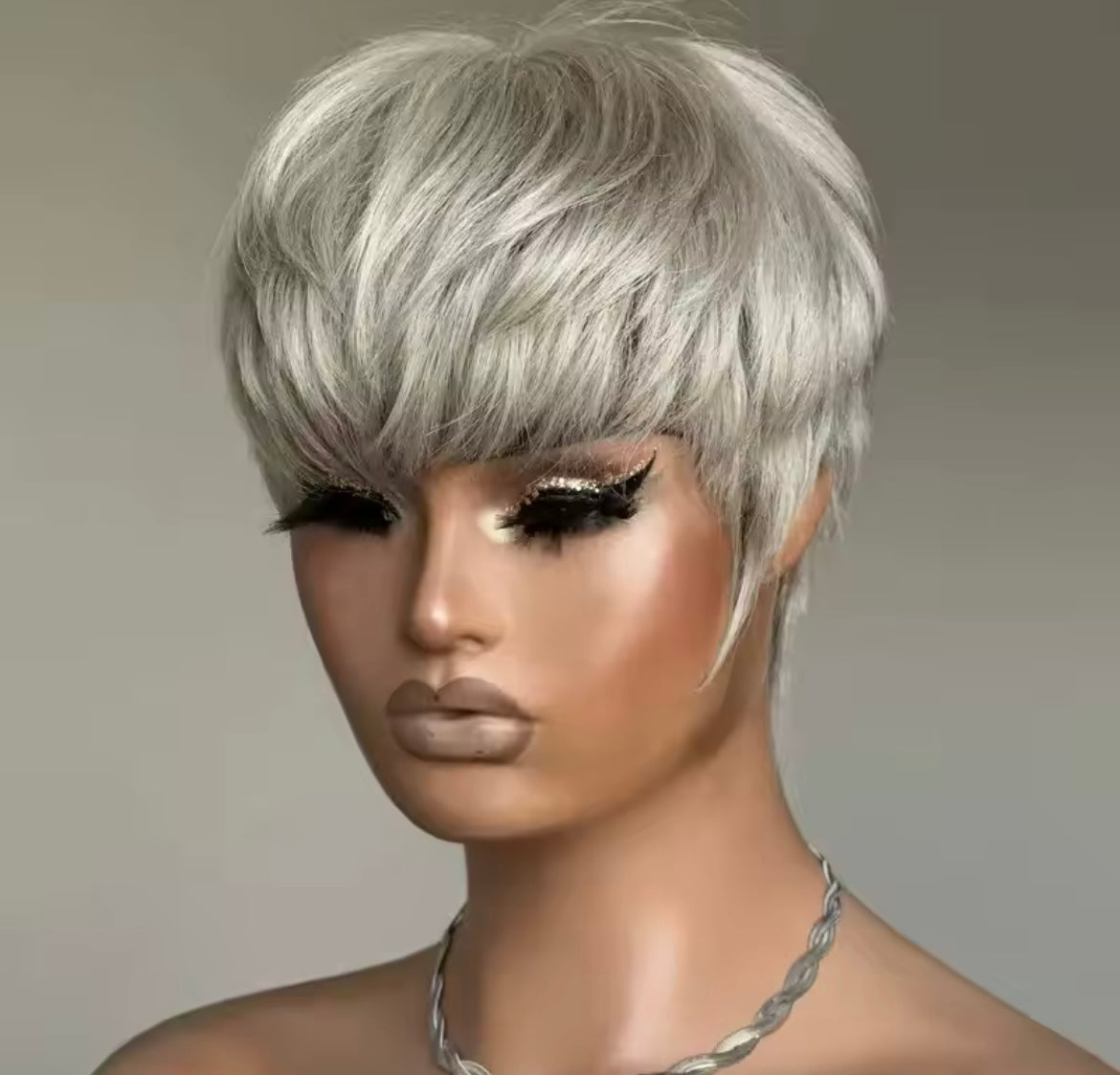 Grey Short Pixie Cut Wig Human Hair Short Layered Pixie Wig For Women 6 Inch Straight Grey Full Machine Made Human hair Wig