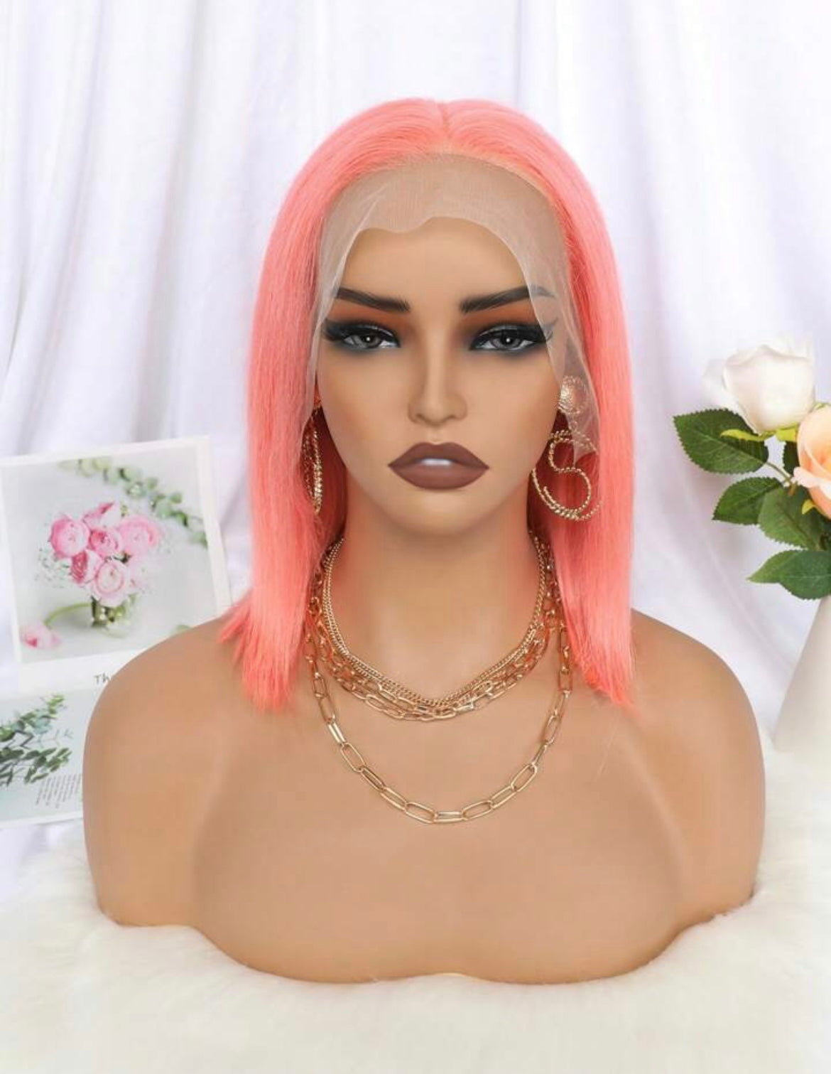 Pink Color Transparent Lace Straight Lace Frontal Wig Ear To Ear Lace Frontal Short Human Hair Bob