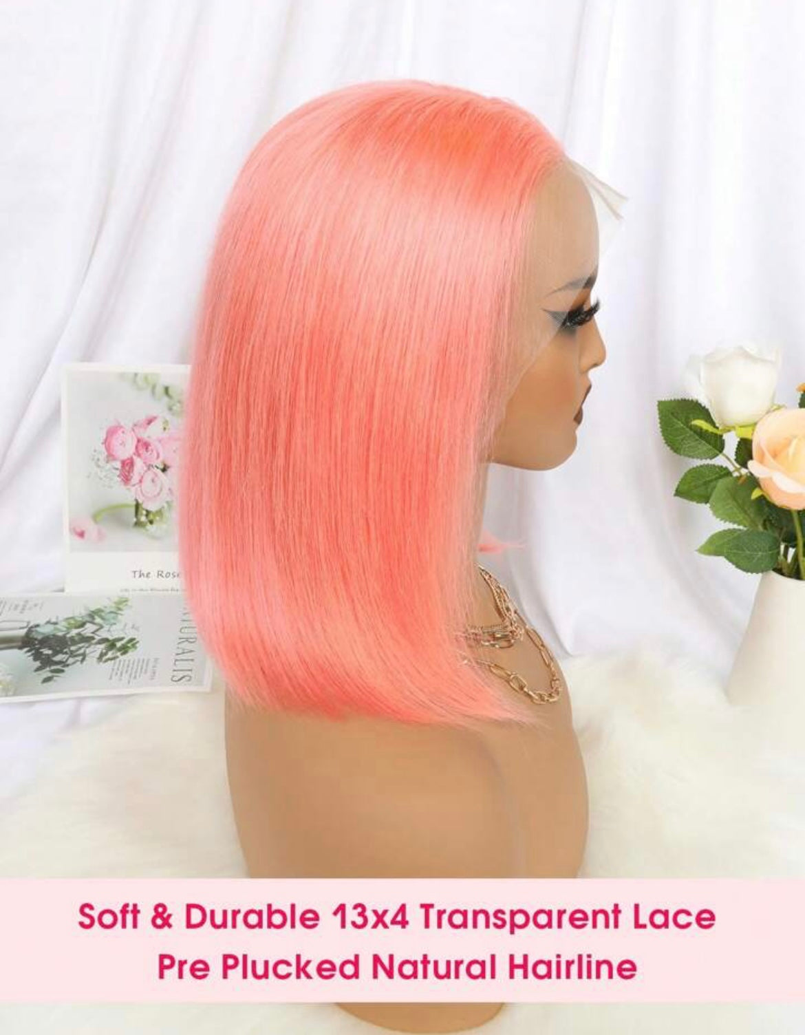 Pink Color Transparent Lace Straight Lace Frontal Wig Ear To Ear Lace Frontal Short Human Hair Bob