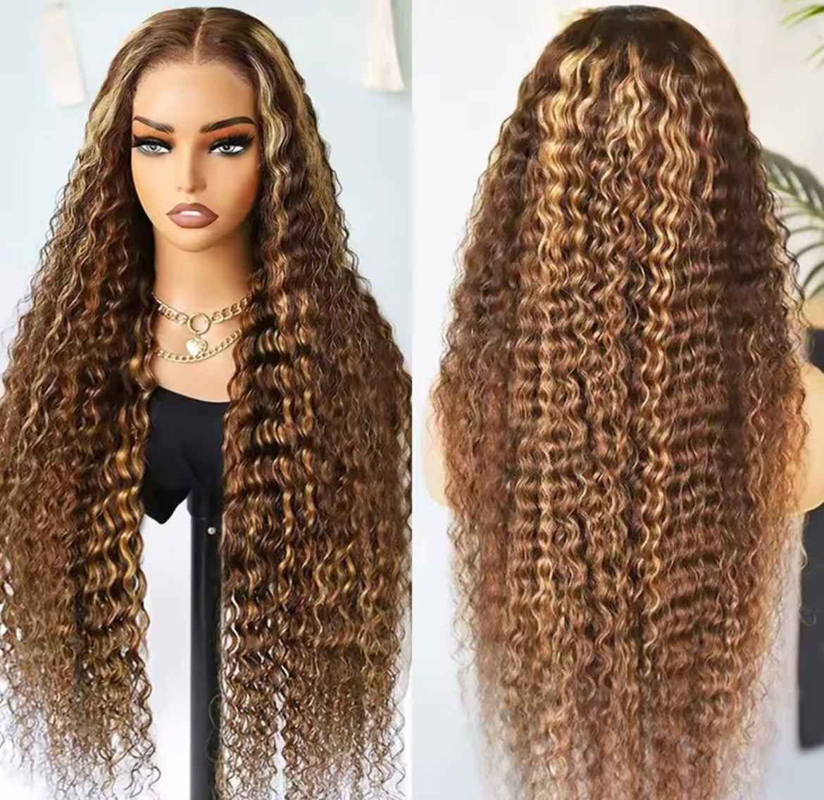 Honey Blonde Deep Wave Human Hair Wig – Lace Front & Glueless