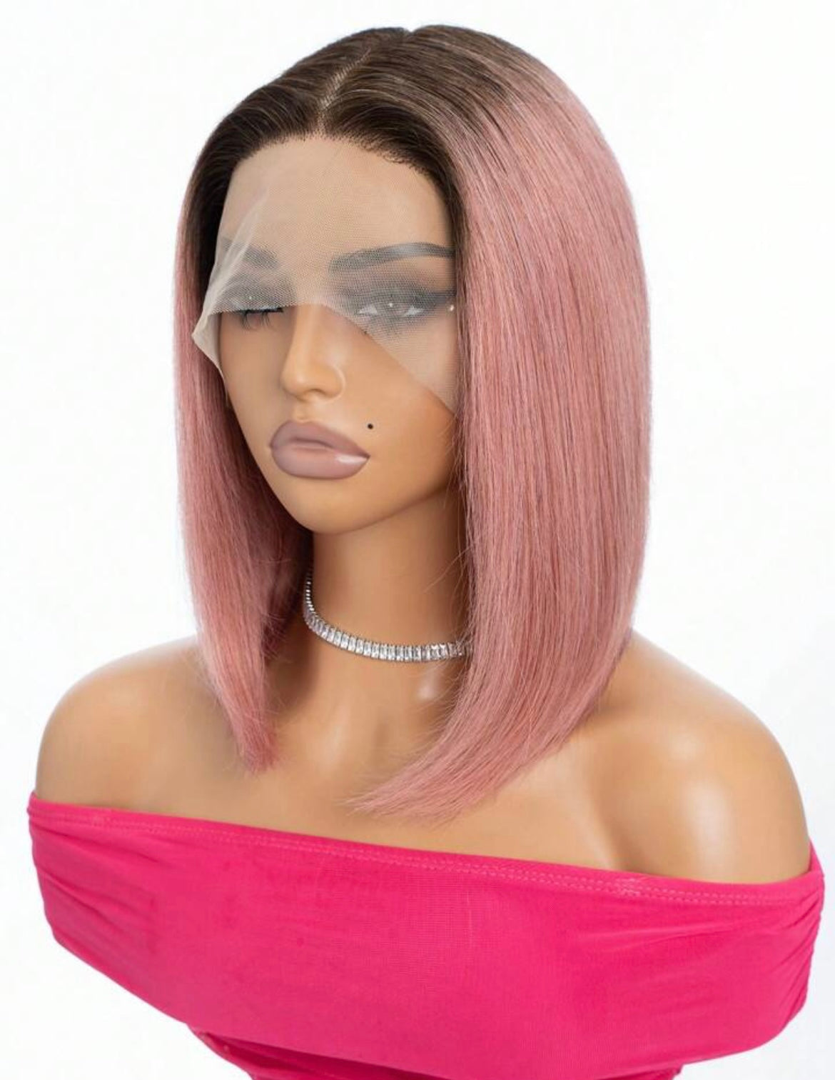 Pink Bob Wig Human Hair Lace Front Wig T Part Pink Ombre Straight
