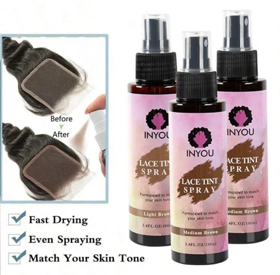Lace Tint Spray For Wigs Waterproof Lace Tint Melting Mousse Spray Concealer For Lace Closure Front Wigs - Labelle Boutique Hair