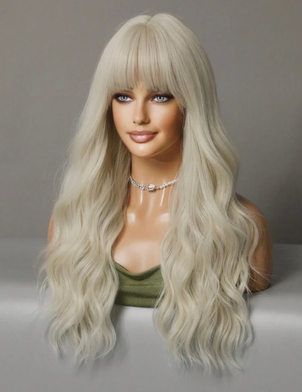 Platinum Blonde Long Wavy Wigs For Women Wave Curly Wig With Bangs Synthetic Wig