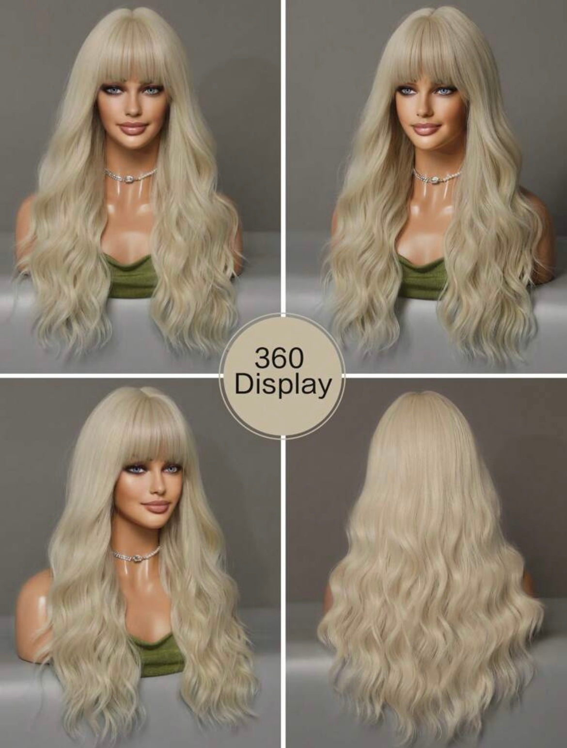 Platinum Blonde Long Wavy Wigs For Women Wave Curly Wig With Bangs Synthetic Wig