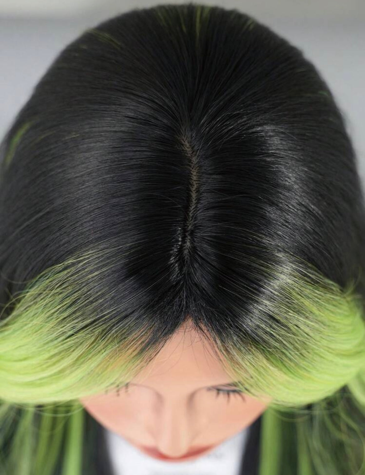 Highlight Green Wig Mixed Long Black Wave Curly Wig With Curtain Bangs Wigs