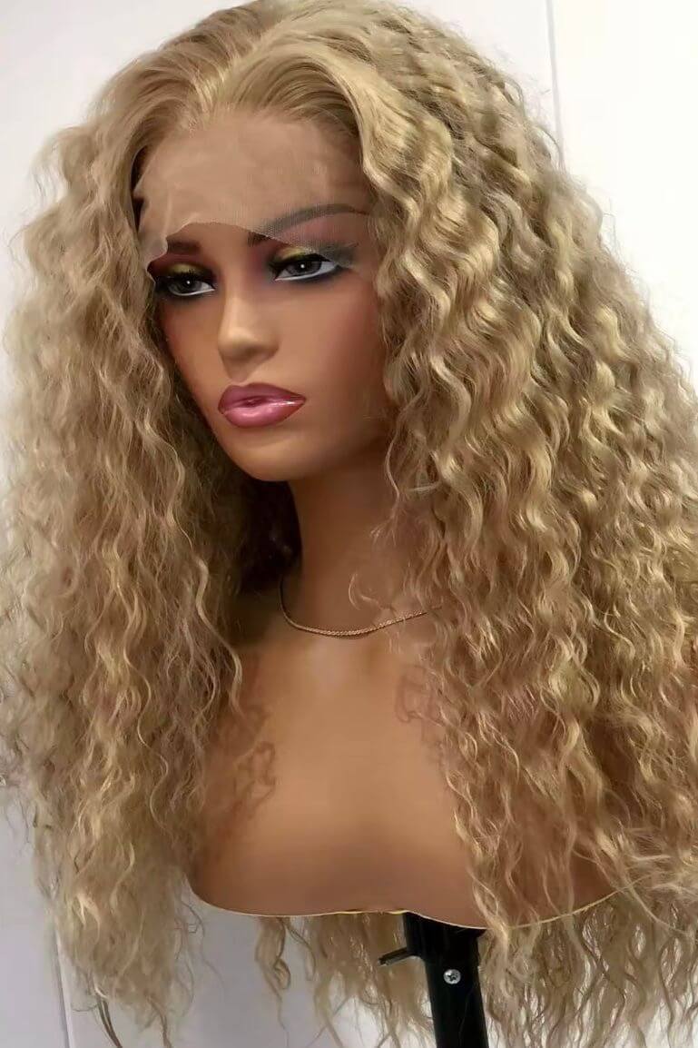 Ash Blonde Wig Long Blonde Curly Wig Synthetic Lace Front Wig Glueless Wigs Ready to Wear