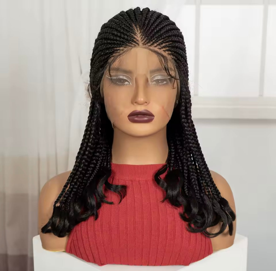 Braided Wig with Wavy Ends Synthetic Full Lace Braided Lace Wig with Baby Hair Knotless Braids Wigs for Black Women