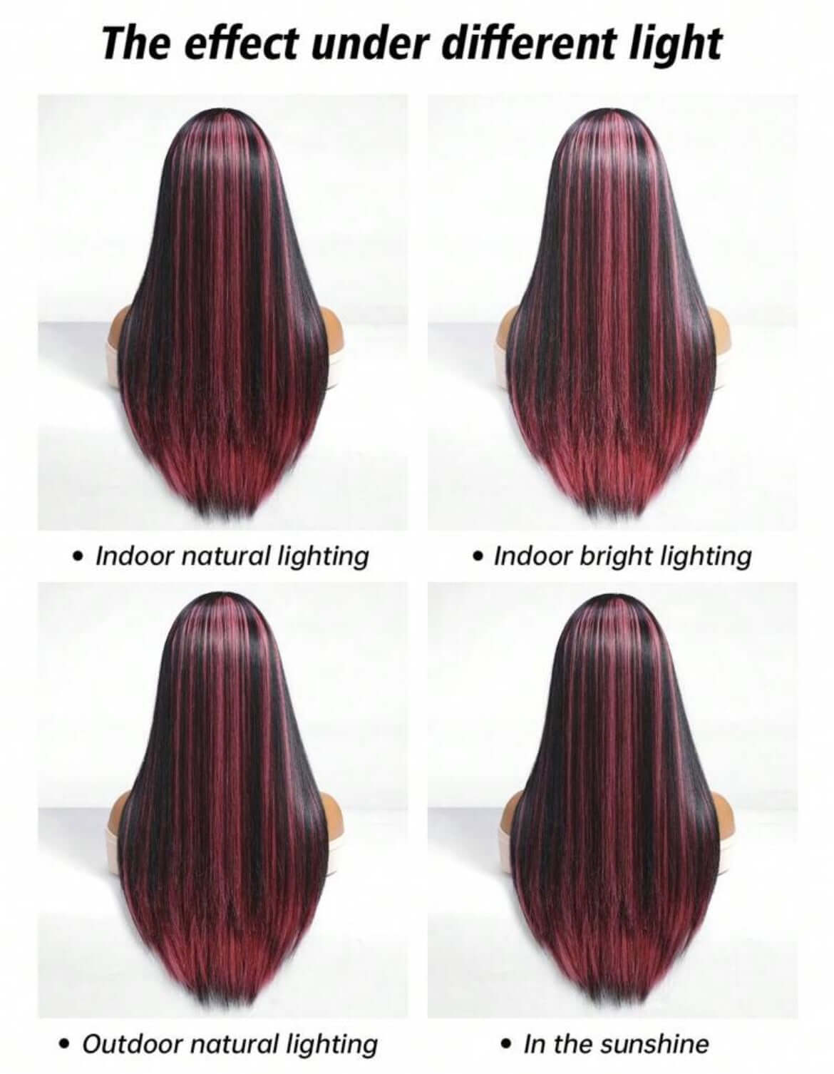 Black And Pink Long Straight Synthetic Wig With Bangs Heat Resistant Fiber Wig