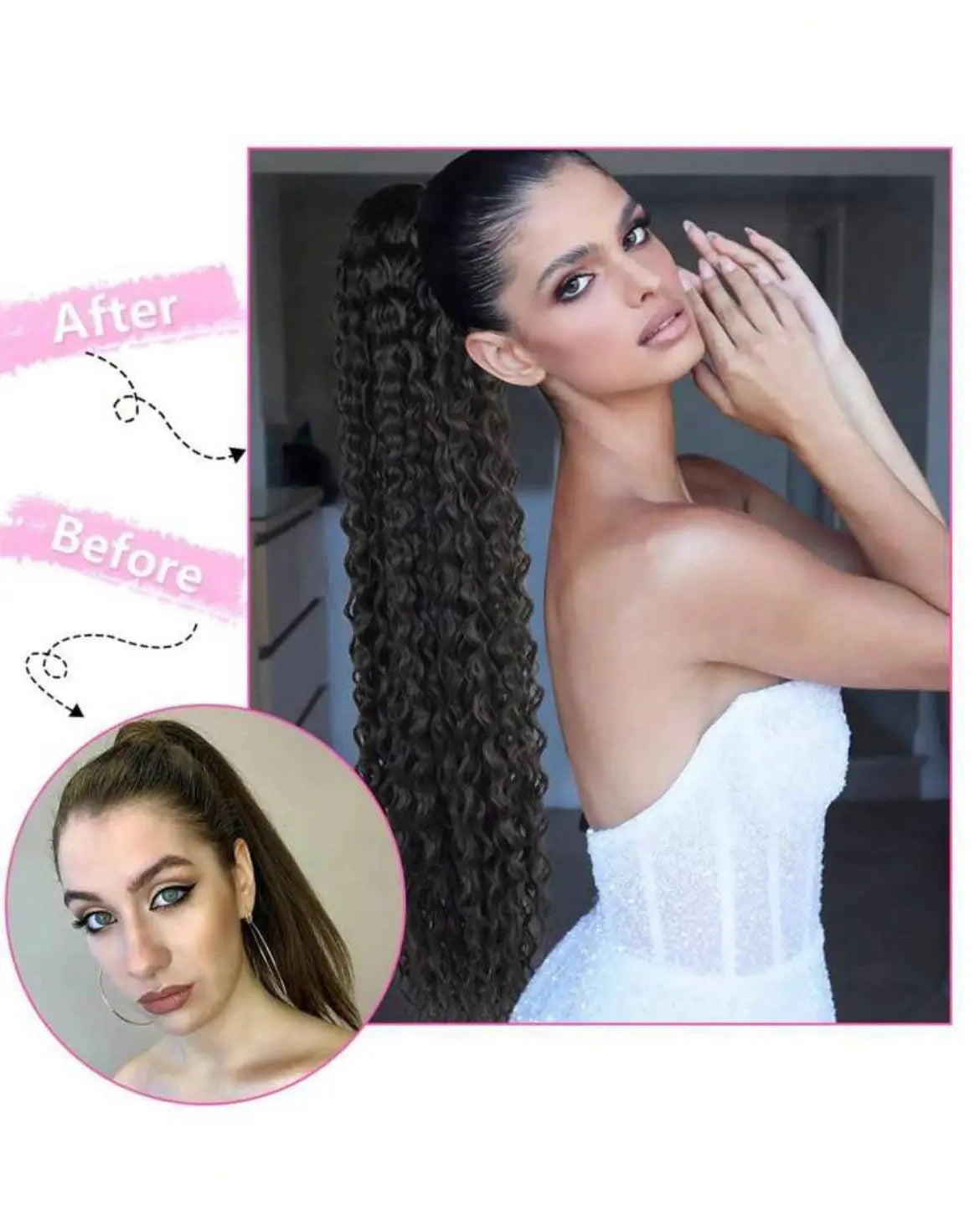 Long curly Ponytail with extended heat-resistant Synthetic 24 inches - Labelle Boutique Hair