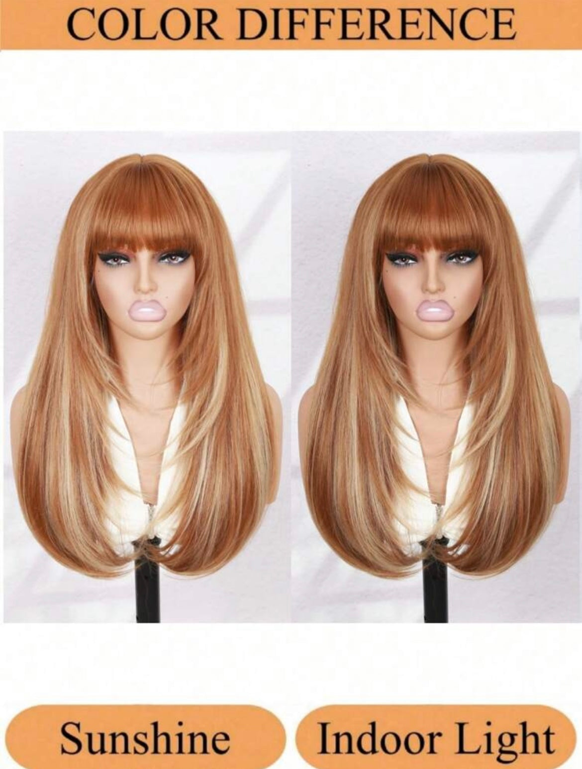 Brown Long Straight Glueless Wig With Bangs Put On & Go Highligh