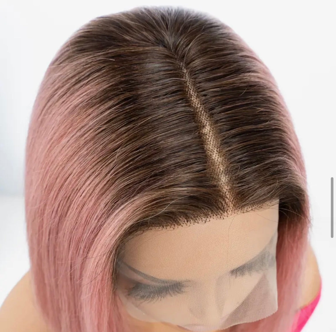 Pink Bob Wig Human Hair Lace Front Wig T Part Pink Ombre Straight