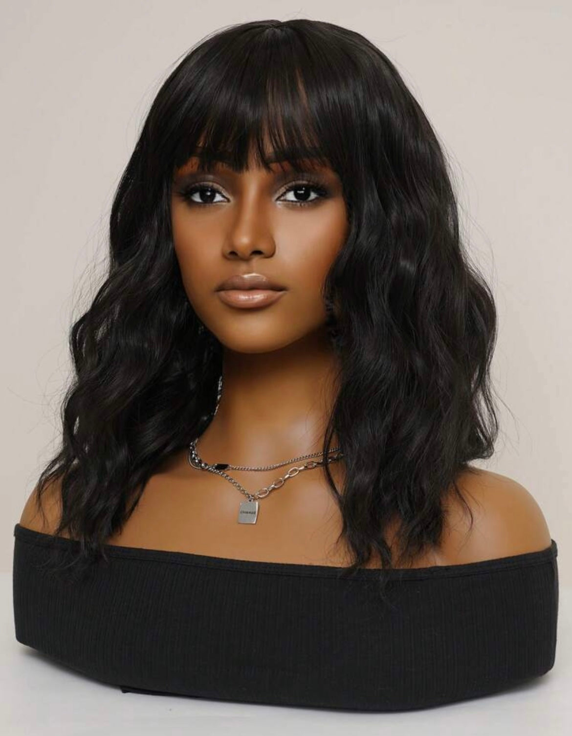 Wig Women Short Wavy Curly Hair Natural Black Bangs Wig For Daily Wear Natural Hair