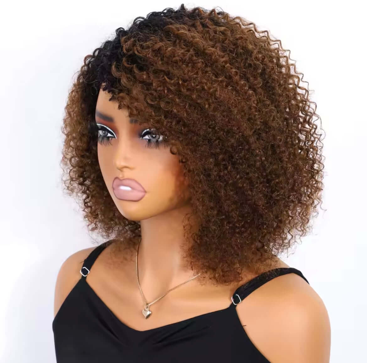 Brown Kinky Curly Bob Human Hair Wigs For Women Glueless Curly Wigs