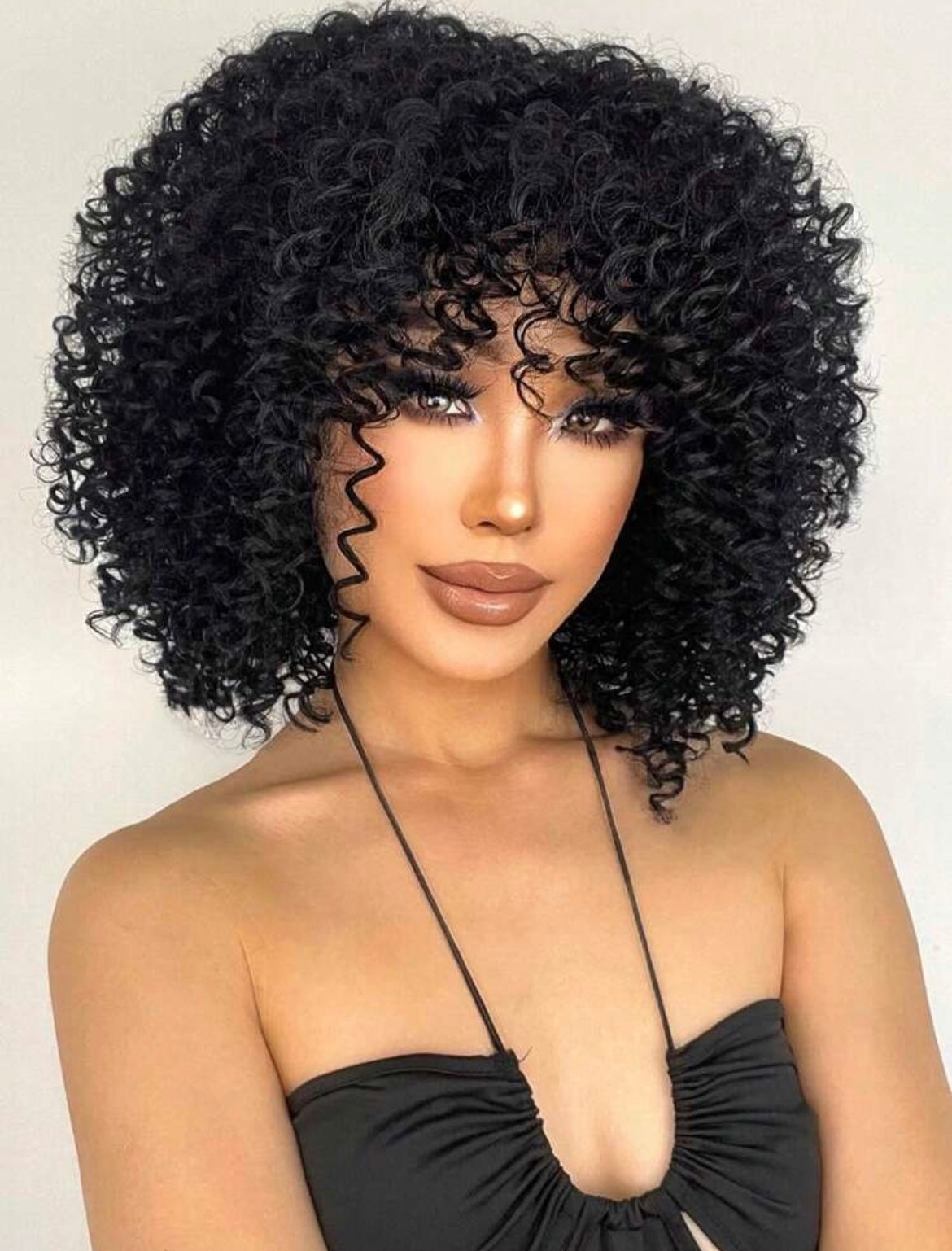 Afro Curly Wigs With Bangs Short Kinky Curly Wig Synthetic Afro
