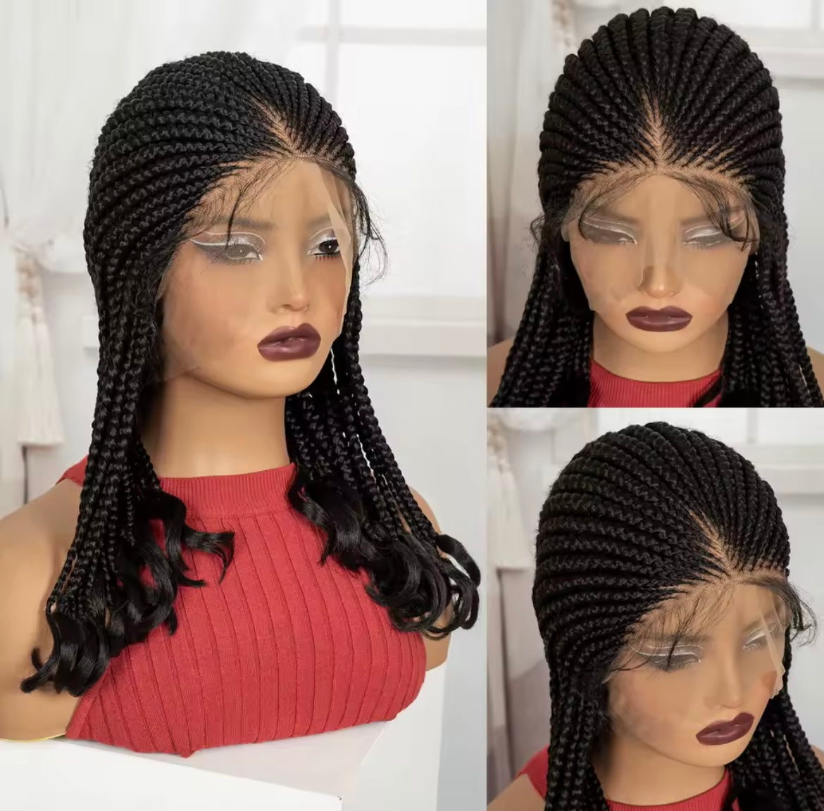 Braided Wig with Wavy Ends Synthetic Full Lace Braided Lace Wig with Baby Hair Knotless Braids Wigs for Black Women