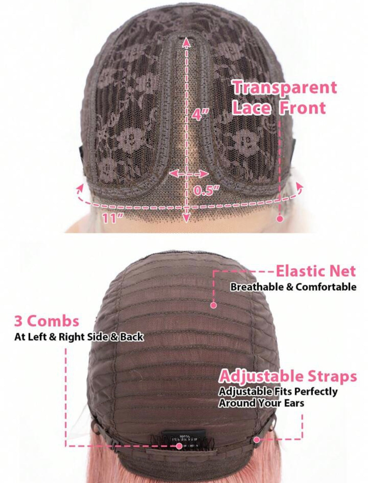 Pink Bob Wig Human Hair Lace Front Wig T Part Pink Ombre Straight