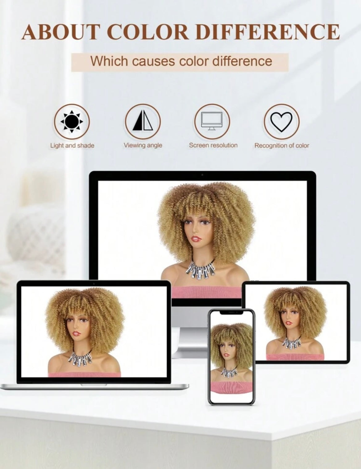 Afro Curly Wig with Bangs Short Kinky Curly Wig for Women Ombre Blonde Synthetic Curly Wigs Shoulder Length Glueless Afro Wig