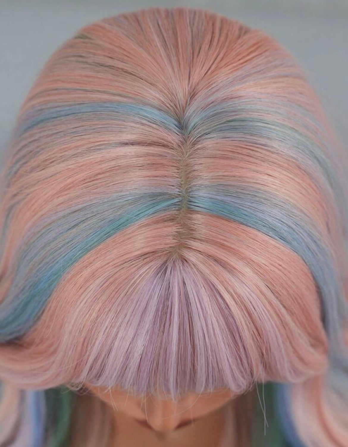 Pink Wig With Bangs Long Loose Wavy Wig Highlight Green Blue Hair Synthetic Hair Colored Wigs For Women Halloween Christmas