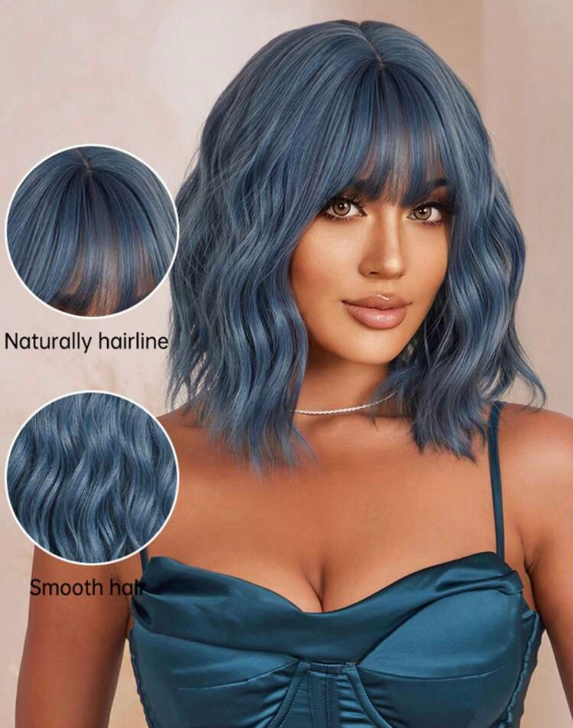 Curly Wavy Wigs With Bangs Blue Highlight Wavy Wigs For Women Synthetic Heat Resistant Party Cosplay Halloween Wigs