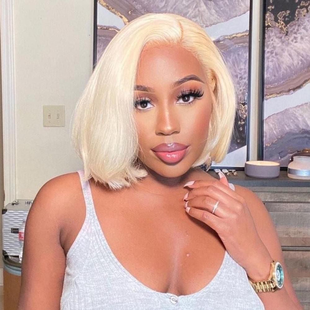 Honey Blonde Short Bob Wig Transparent Straight Lace Front Wig Human Hair Wigs For Women