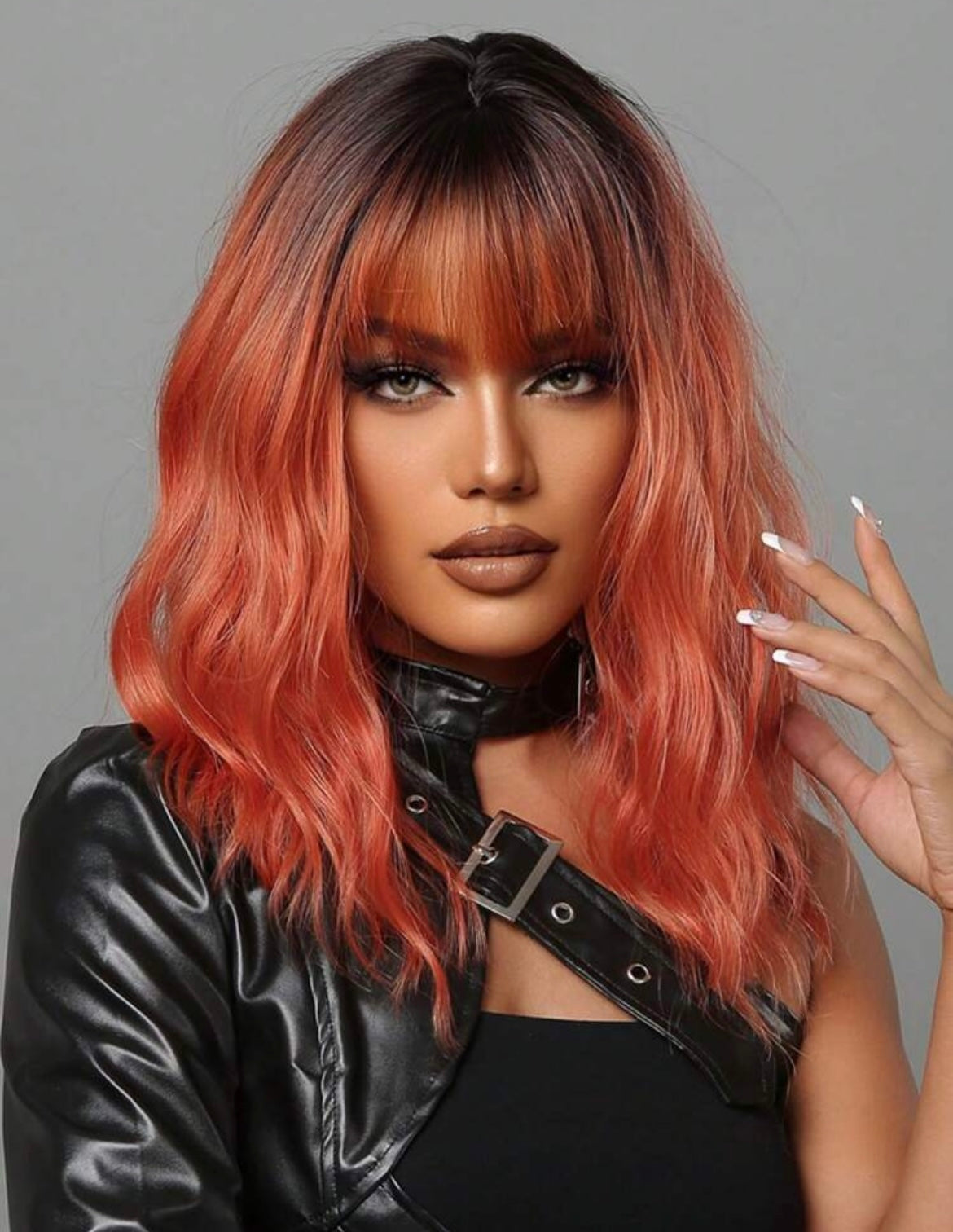 Ombre Orange Wigs Natural Synthetic Wigs with Bangs for Women Halloween Wigs - Labelle Boutique Hair