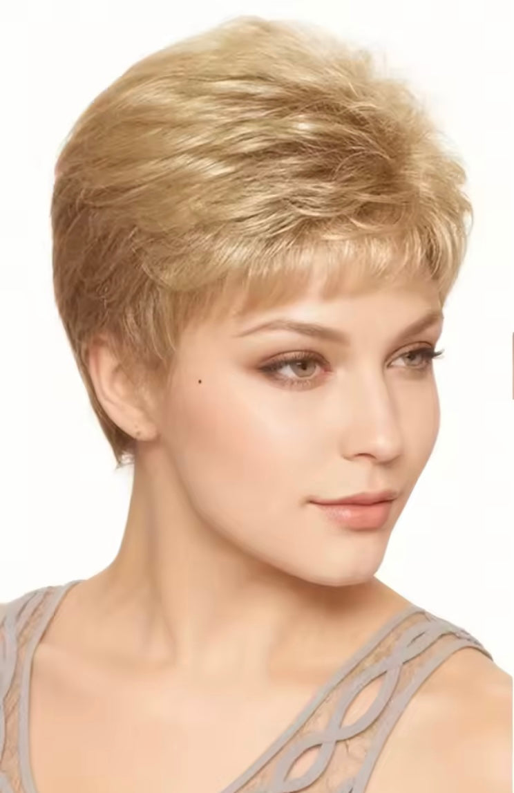 Short Blonde Wig Heat-resistant Synthetic Straight Hair Suitable for Daily