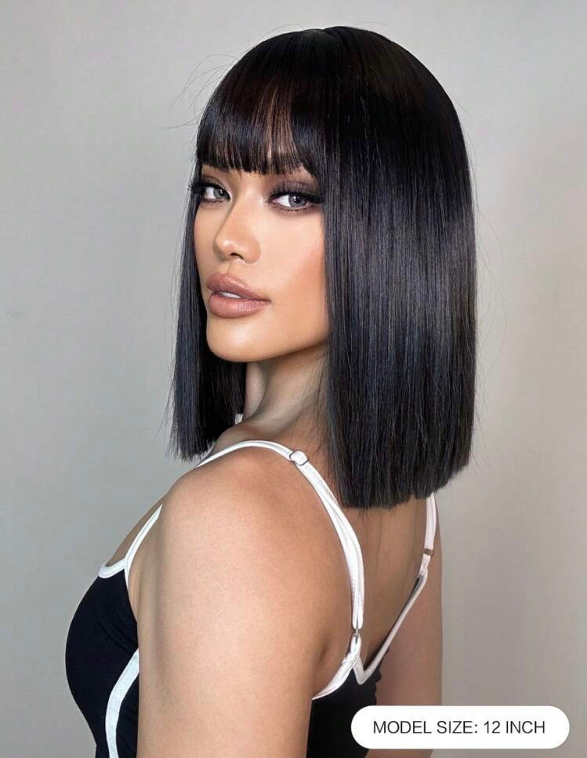 Natural Black Short Straight Bob Wig With Bangs Synthetic Wig
