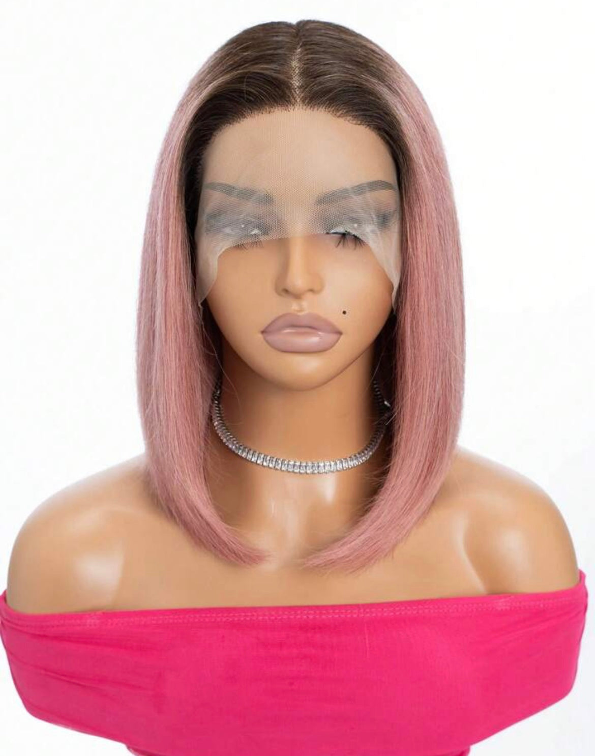 Pink Bob Wig Human Hair Lace Front Wig T Part Pink Ombre Straight