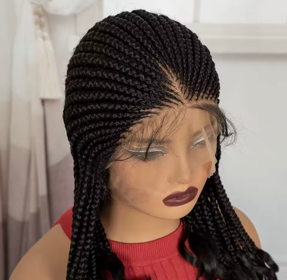 Braided Wig with Wavy Ends Synthetic Full Lace Braided Lace Wig with Baby Hair Knotless Braids Wigs for Black Women